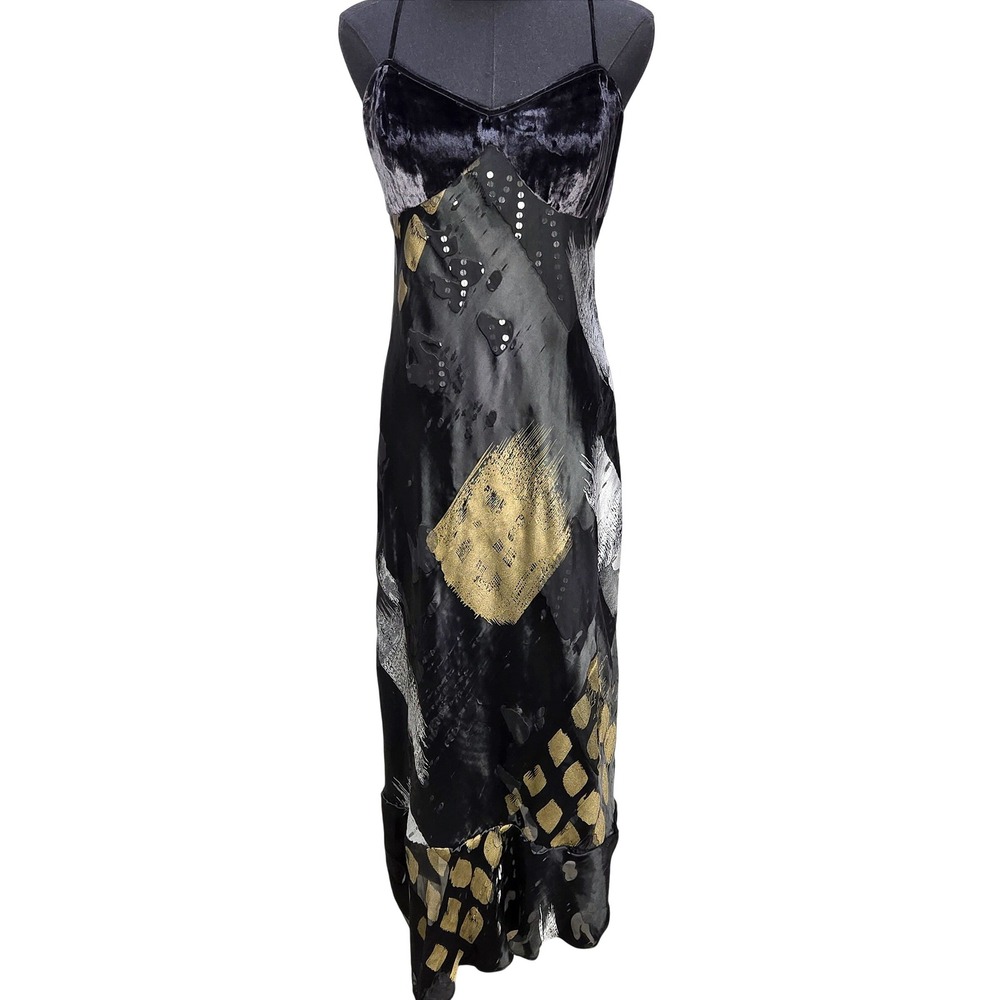 Women's Y2K Resource 8 100% Silk Velvet Metallic Abstract Embellished Maxi Dress